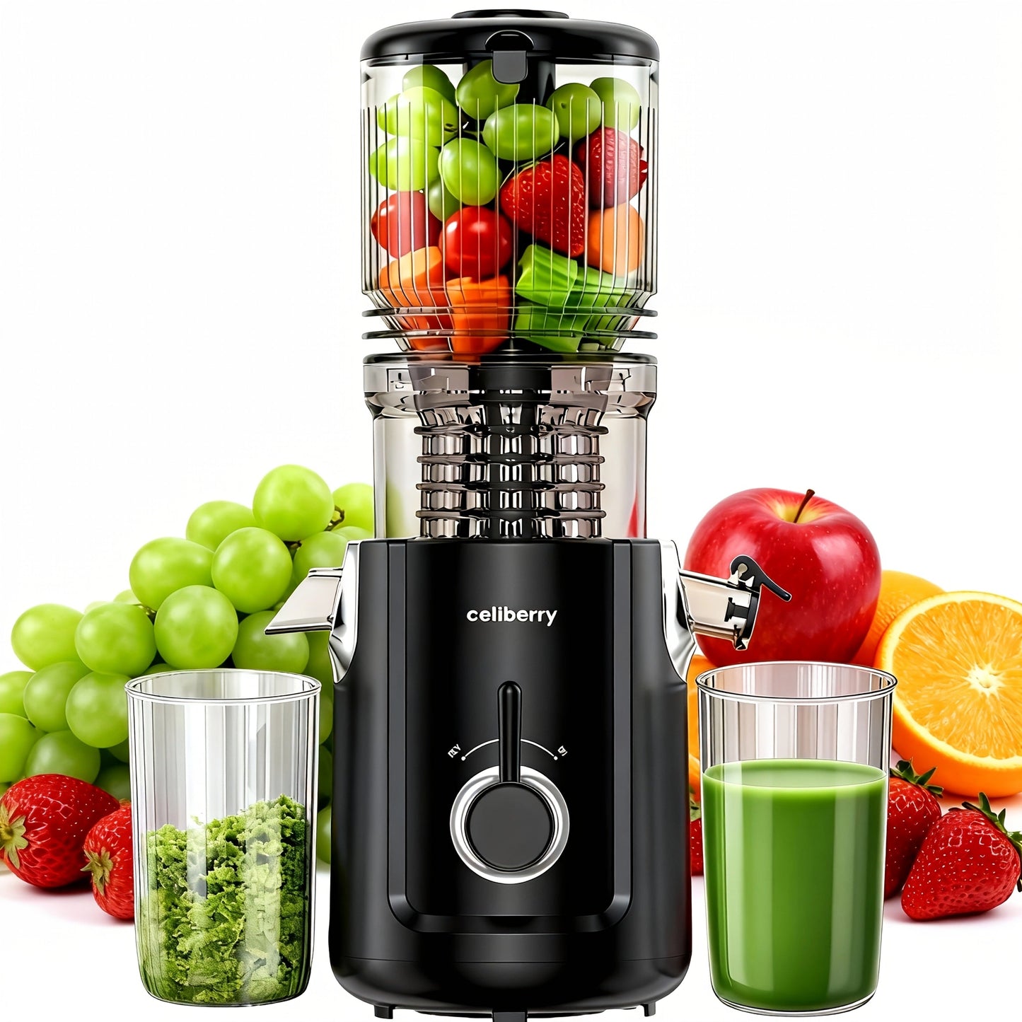 Masticating Juicer Cold Press - 4.25" Wide Feed Chute Auto-Feed Slow Juicer for Whole Fruits & Vegetables, 98% Juice Extraction, Quiet Motor, Easy to Clean, Compact for 1-2 People, Multiple Colors