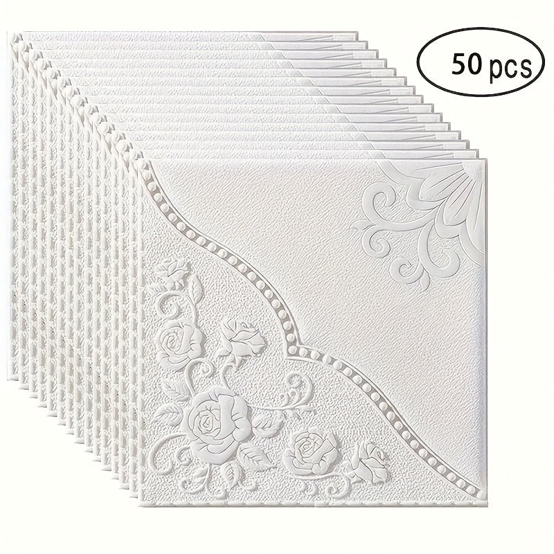 Peel and Stick Tile Stickers 13.78x13.78in Self-Adhesive Glam Plaid Pattern Wall Tiles for Kitchen Bathroom Living Room – 50pcs PVC Waterproof Removable Backsplash Decor