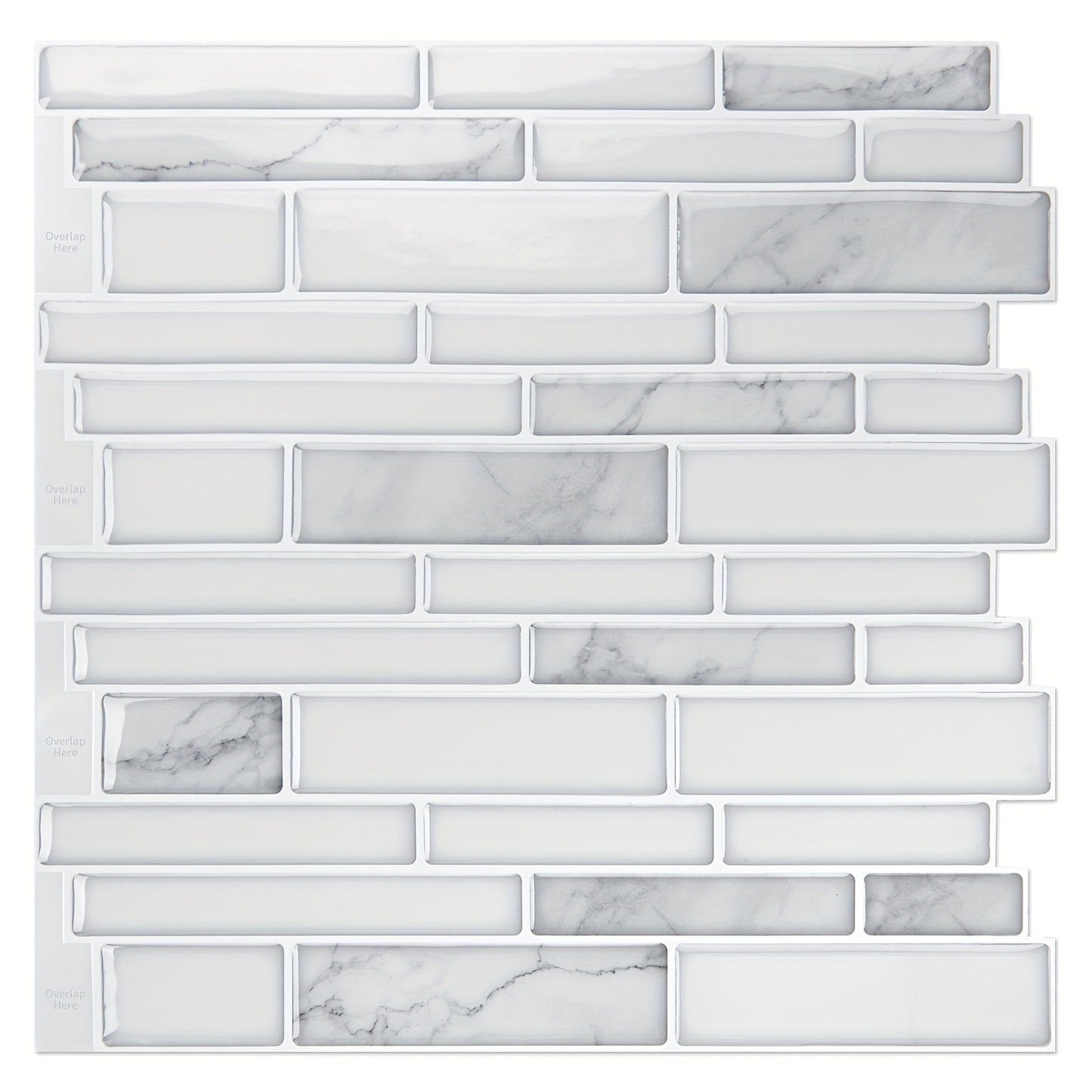 Peel and Stick Backsplash Tile Stickers 10-Sheet - White Marble Self Adhesive Wall Tiles for Kitchen & Bathroom, No Grout DIY Stick On Tiles | Heat & Moisture Resistant, Easy Install Backsplash
