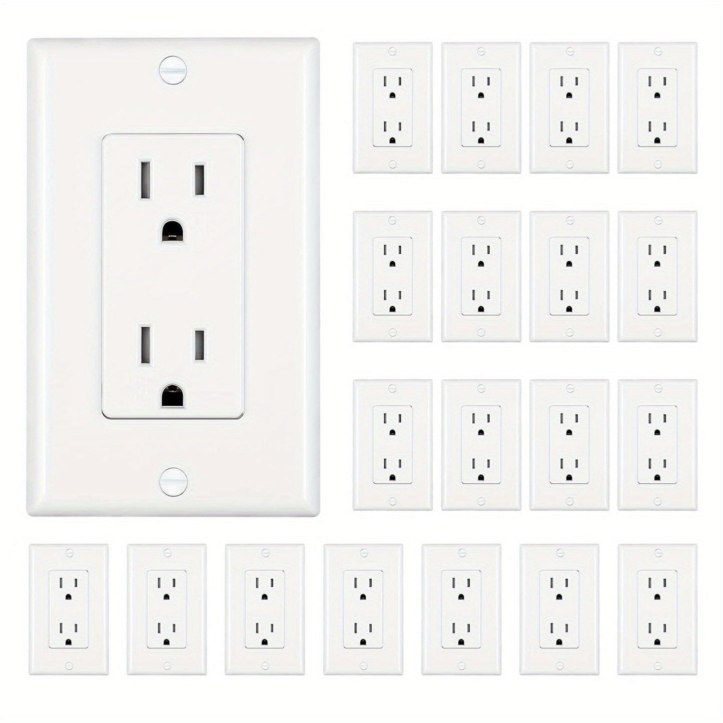 15 Amp Tamper Resistant Wall Outlet 20 Pack with Decorator Wall Plates Included Standard Electrical Receptacle 125V White Duplex Outlet for Home Office Kitchen