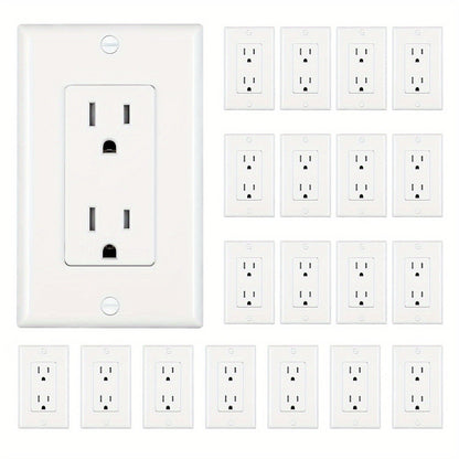 15 Amp Tamper Resistant Wall Outlet 20 Pack with Decorator Wall Plates Included Standard Electrical Receptacle 125V White Duplex Outlet for Home Office Kitchen
