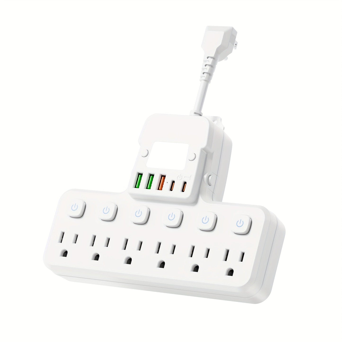 Desktop Power Strip 11-in-1 with 6 AC Outlets 3 USB-A 2 USB-C Ports 6 Individual Switches Multifunctional Charging Station for School Studio Workshop Home Office Desk