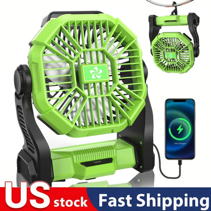 Camping Fan with LED Lantern, 3-in-1 Battery Powered Portable Fan Light for Tent Outdoor, Rechargeable Electric Fan with Timer 360° Rotation, for Camping Hiking Barbecue Travel Emergency
