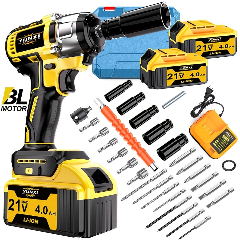 21V Cordless Impact Wrench Kit High Torque Brushless with 4000mAh Rechargeable Battery – Wireless Power Wrench Driver for Car Motorcycle Repair, DIY Home Projects, Gift for Mechanics & Men