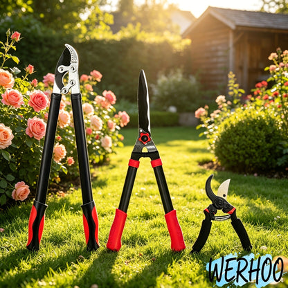 Garden Pruning Shears Set Loppers Hedge Shears & Hand Pruner Combo – Heavy Duty Alloy Steel Branch Cutter Kit with Compound Action, Ergonomic Grip for Yard Lawn Tree Shrub Trimming Indoor Outdoor