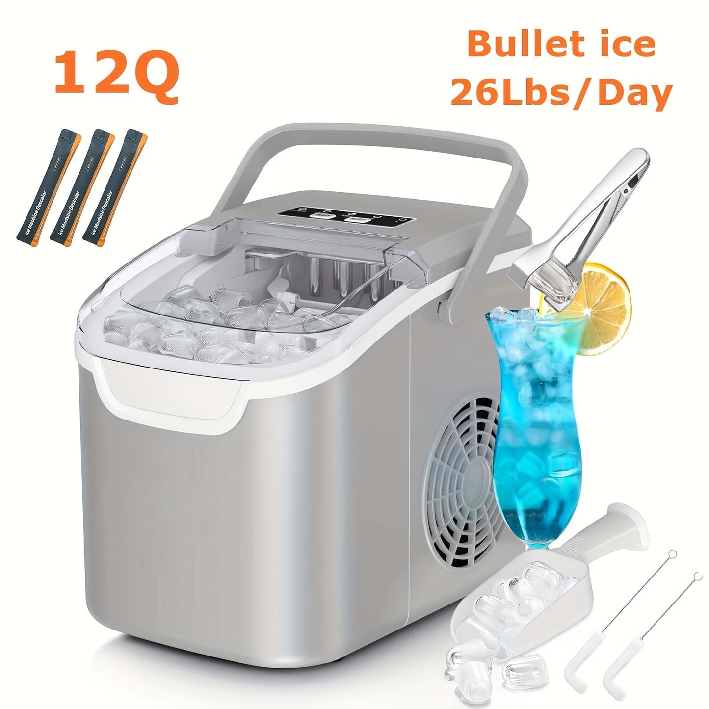 Nugget Ice Maker Countertop Pebble Ice Machine 26 Lbs 35 Lbs Per Day, Sonic Ice Bullet Ice Cube Options, Self-Cleaning Ice Maker with Ice Scoop and Basket, Portable Ice Machine for Home Kitchen Bar RV