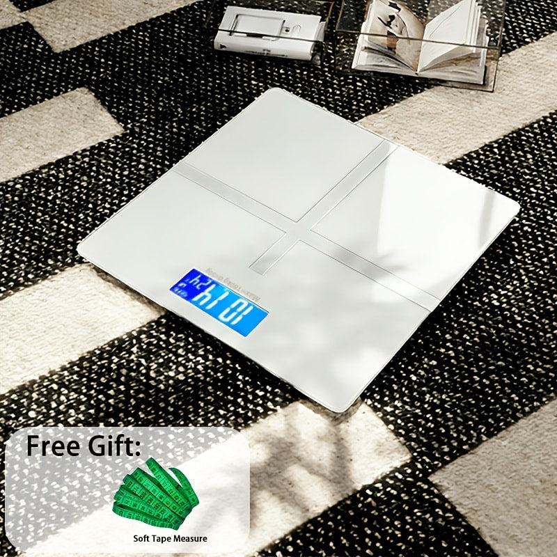 Digital Bathroom Scale High Precision – 396 lb Capacity Electronic Weight Scale with LCD Display, Available with Tape Measure & Storage Rack, Compact Body Weight Scale for Home Bathroom & Fitness