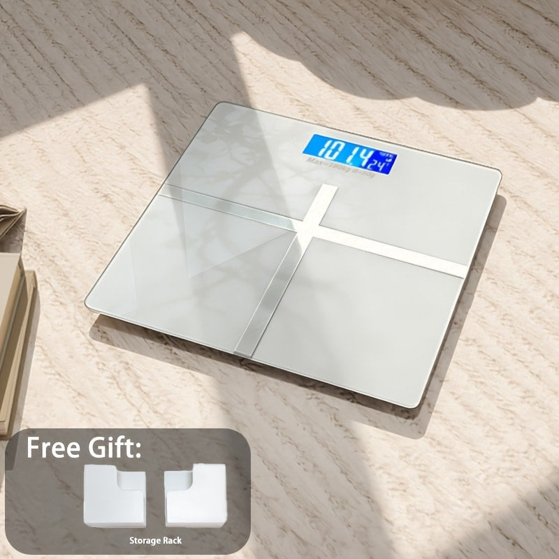 Digital Bathroom Scale High Precision – 396 lb Capacity Electronic Weight Scale with LCD Display, Available with Tape Measure & Storage Rack, Compact Body Weight Scale for Home Bathroom & Fitness