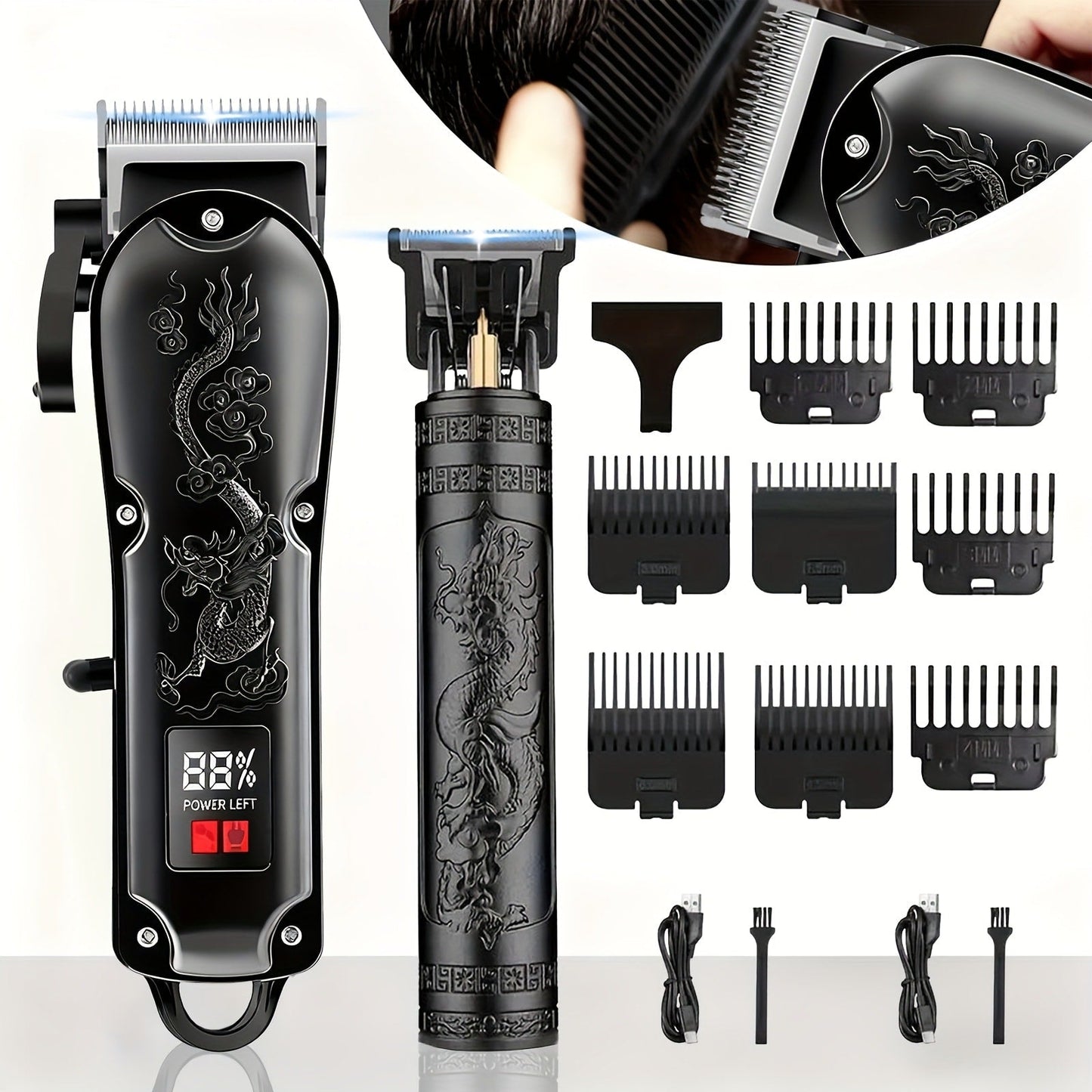 Hair Clipper Set for Men - Professional Cordless Rechargeable Hair Trimmer with LCD Display, Metal Body, Home Haircut Kit, 1 or 2 Piece Set, Father's Day & Birthday Gift for Men