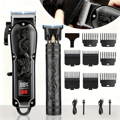 Hair Clipper Set for Men - Professional Cordless Rechargeable Hair Trimmer with LCD Display, Metal Body, Home Haircut Kit, 1 or 2 Piece Set, Father's Day & Birthday Gift for Men