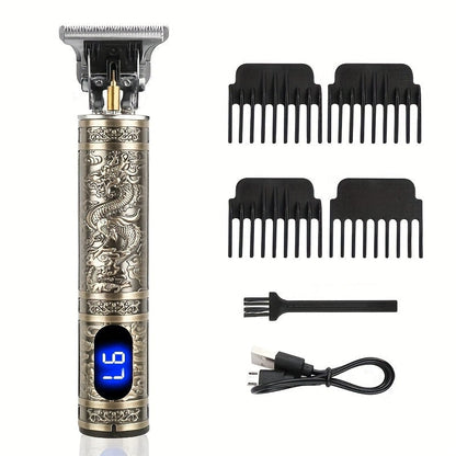 Professional Hair Clipper with LCD Display Vintage Oil Head Fade & Carving Hair Cutting Machine - Precision Trimming for Barbers & Home Use, Unique Dragon & Buddha Head Designs, Rechargeable