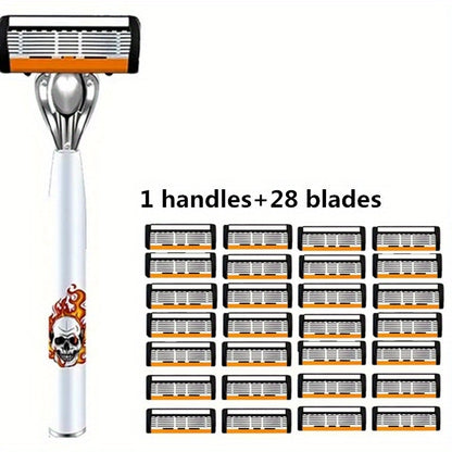 Men's Safety Razor with Replacement Blades - Anti-Slip Stainless Steel Handle Shaver for Beard & Sideburns, Classic Style Wet Shaving Razor, Multiple Blade Bundle Options