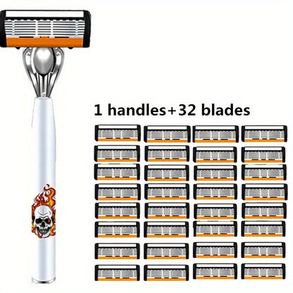 Men's Safety Razor with Replacement Blades - Anti-Slip Stainless Steel Handle Shaver for Beard & Sideburns, Classic Style Wet Shaving Razor, Multiple Blade Bundle Options