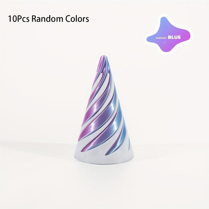 3D Printed Spiral Fidget Cone 10 Pack – Impossible Pyramid Spiral Tree & Carrot Stress Relief Toy, Unique Fish Tank Decoration, Office Desk Novelty Gift for Adults, Blue or Random Color