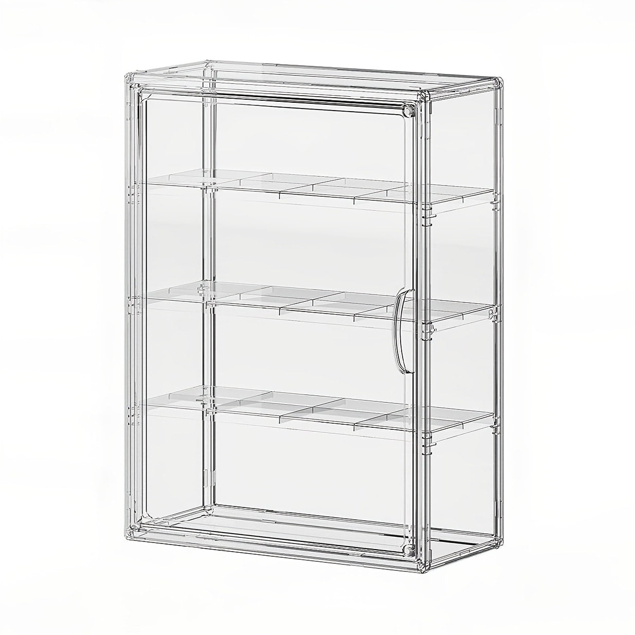 Acrylic Display Case Wall Mounted 4 Tiers – Clear Figure Display Cabinet with 3 Adjustable Dividers, Magnetic Door & Dust-Proof Design for Action Figures, Collectibles, Funko Pop, Toys & Models