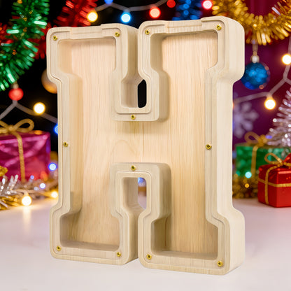 Alphabet Letter Piggy Bank A-Z Wooden Coin Bank Large Capacity Transparent – Personalized Savings Box for Kids | Back to School, Christmas & Birthday Gift