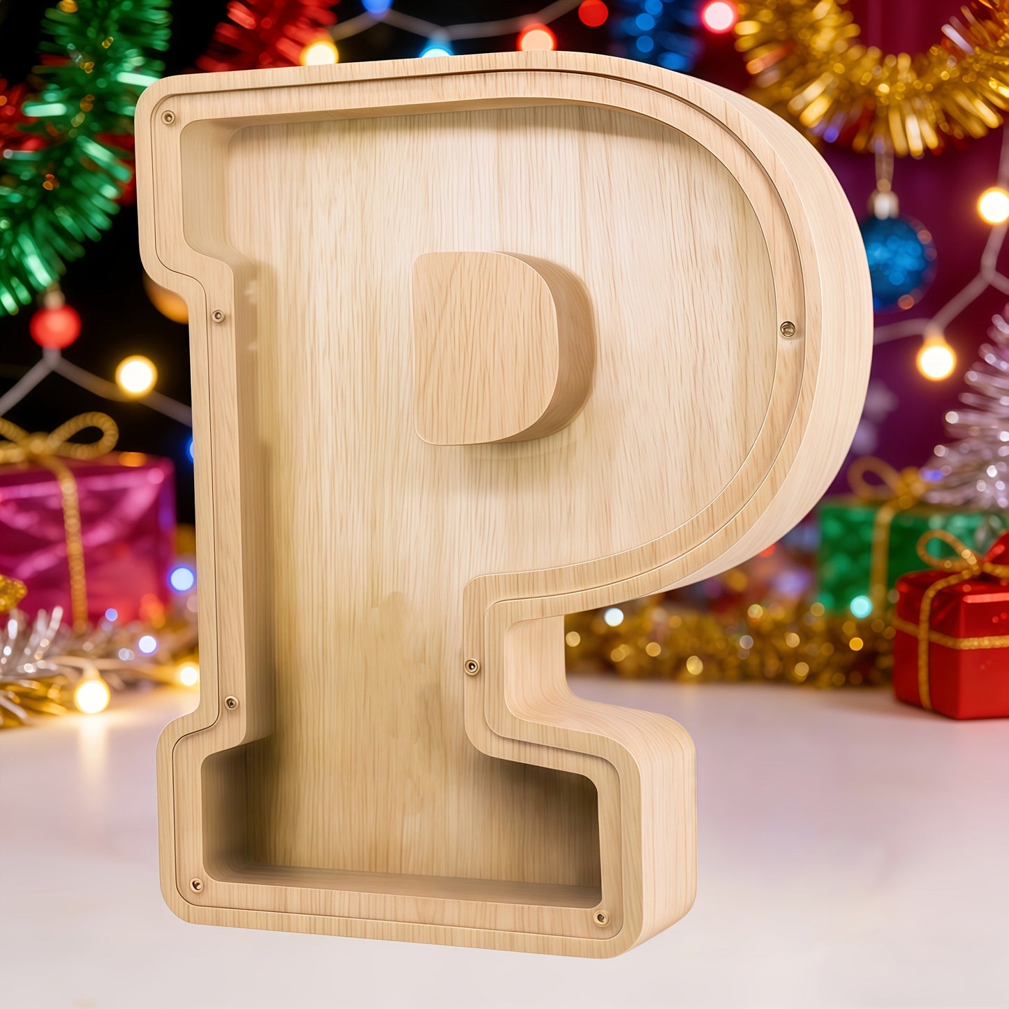 Alphabet Letter Piggy Bank A-Z Wooden Coin Bank Large Capacity Transparent – Personalized Savings Box for Kids | Back to School, Christmas & Birthday Gift