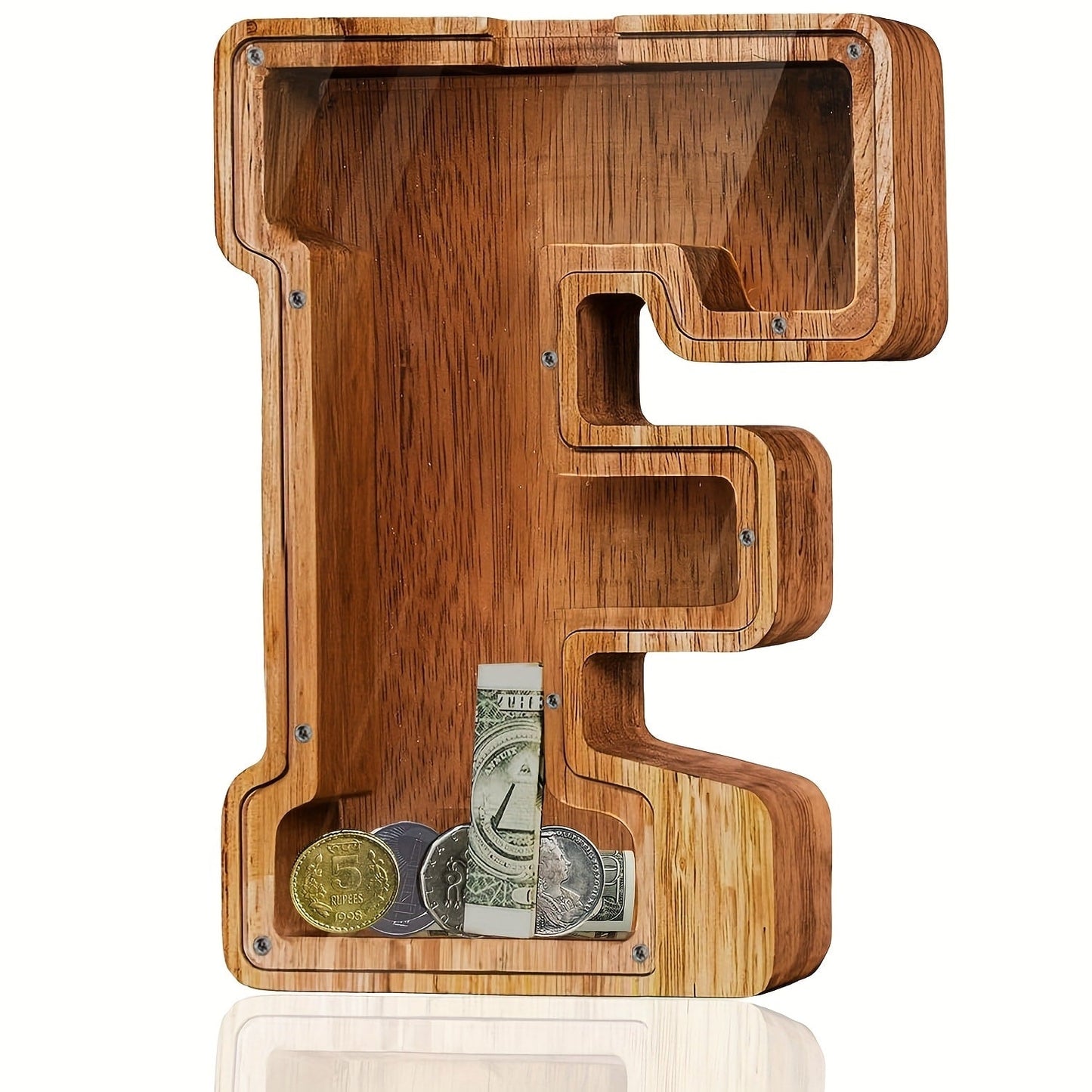 Personalized Wooden Piggy Bank for Kids – A-Z Alphabet Letter Initial Coin & Bill Savings Bank for Boys & Girls, Toddlers to Big Kids | Birthday Christmas Baby Shower Gift | Financial Literacy Toy & Room Decor