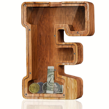 Personalized Wooden Piggy Bank for Kids – A-Z Alphabet Letter Initial Coin & Bill Savings Bank for Boys & Girls, Toddlers to Big Kids | Birthday Christmas Baby Shower Gift | Financial Literacy Toy & Room Decor