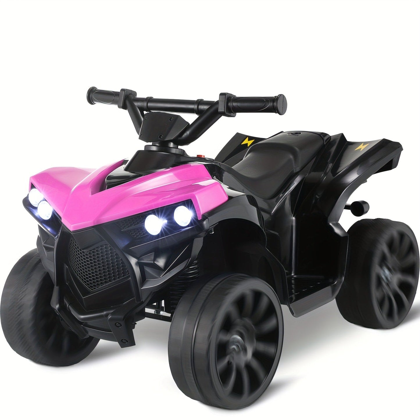 Kids Electric Ride-On ATV 4-Wheeler Quad with LED Headlights Foot Pedal Accelerator Anti-Slip Tires 55 lbs Capacity Outdoor Birthday Gift for Boys Girls Ages 3+ Black Red Blue Pink