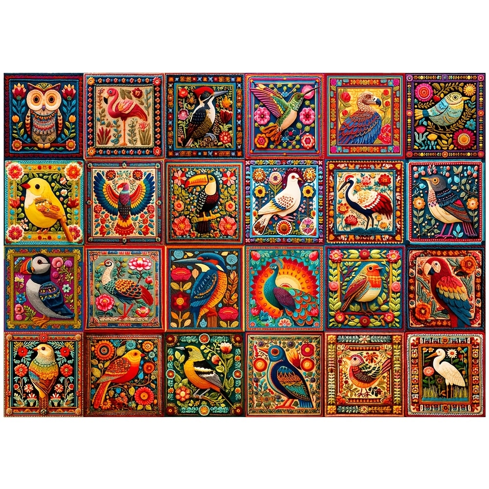 1000 Piece Bird Puzzle for Adults Bird Crochet Design – Challenging Animal Jigsaw with Letters on Back, Family Game Night Home Decoration Wall Art, Birthday Christmas Gift for Bird Lovers Men & Women
