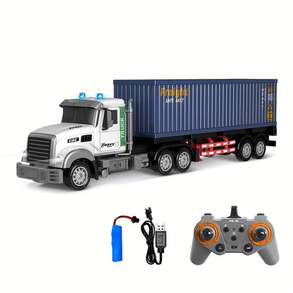 RC Container Semi Truck 1:24 Scale 23.6-Inch Extra Large | 2.4G 100ft Range, Load Cargo, USB Rechargeable | Remote Control Truck Toy for Kids Boys Girls Ages 6+