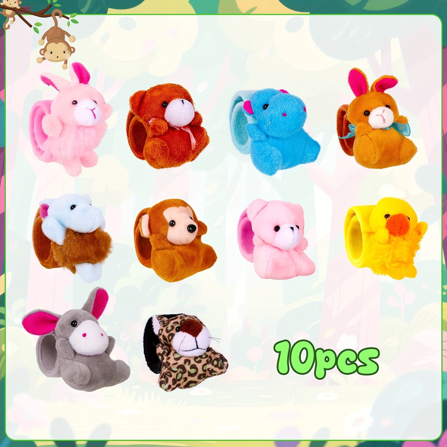 Stuffed Animal Slap Bracelets Bulk for Kids – Cute Plush Assorted Animal Bracelets for Party Favors, Classroom Prizes, Goodie Bag Fillers, Carnival Toys, Holiday Gifts (6/10/15/30 Pack)