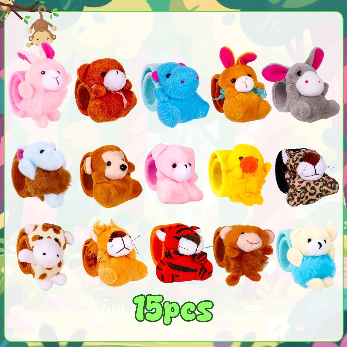 Stuffed Animal Slap Bracelets Bulk for Kids – Cute Plush Assorted Animal Bracelets for Party Favors, Classroom Prizes, Goodie Bag Fillers, Carnival Toys, Holiday Gifts (6/10/15/30 Pack)