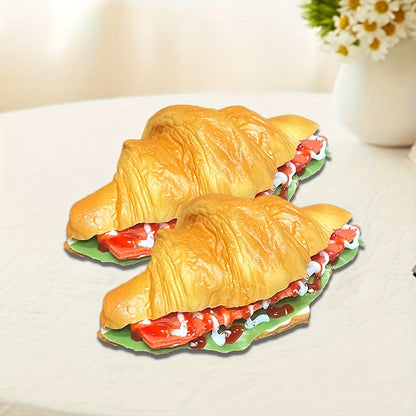 Realistic Fake Food Props 2PCS Simulation Bacon Croissant Bread – Lifelike TPU Play Food for Kids Kitchen Toy, Window Display Decor, Photography Prop, Pretend Play Food Accessory
