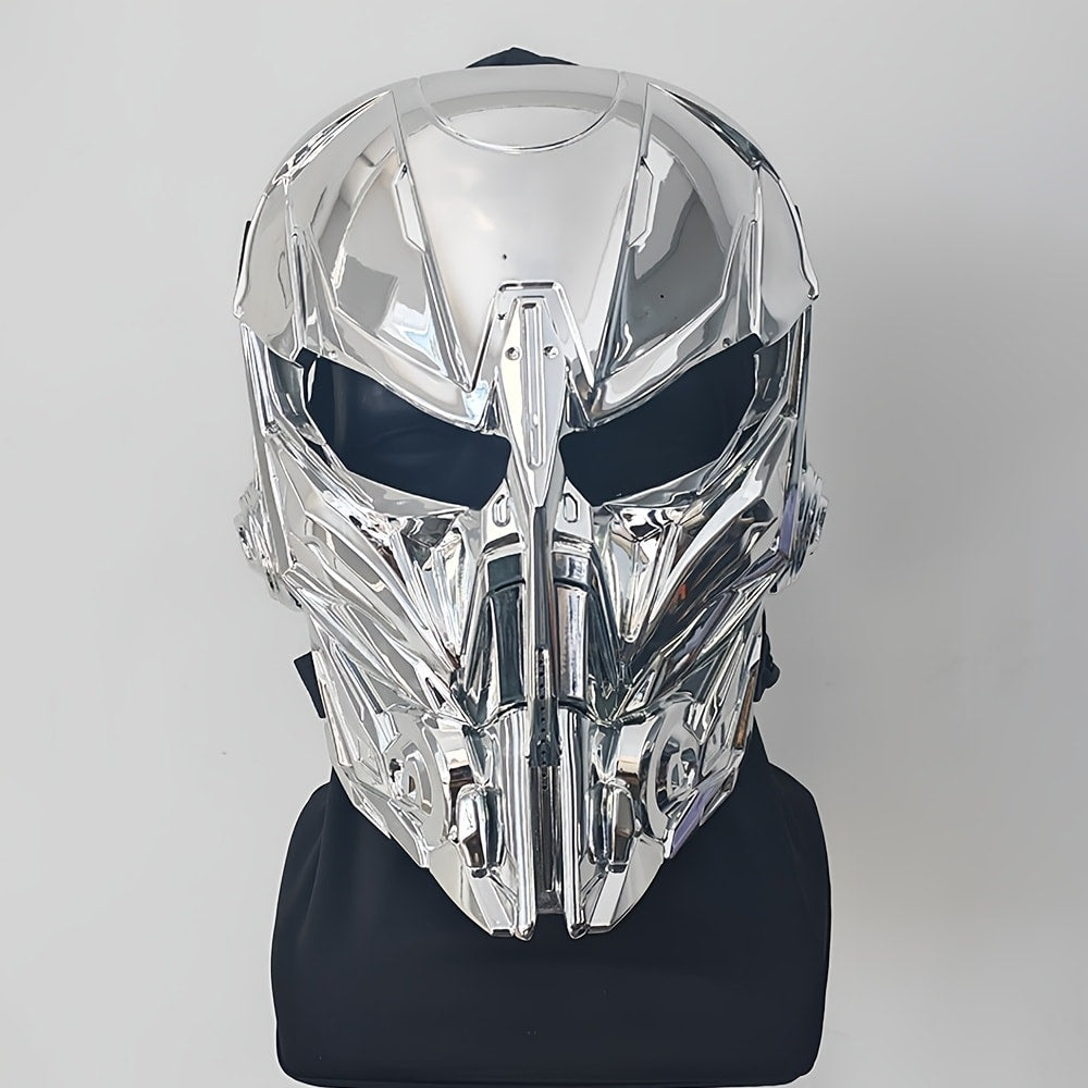 Cyberpunk Full Face Mask Breathable Anti-Fog Nylon Silver – Complete Face Covering for Halloween Carnival Rave LARP Cosplay, Sci-Fi Costume Helmet Prop, 9x8in Unisex Adults Teens
