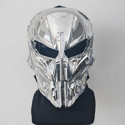 Cyberpunk Full Face Mask Breathable Anti-Fog Nylon Silver – Complete Face Covering for Halloween Carnival Rave LARP Cosplay, Sci-Fi Costume Helmet Prop, 9x8in Unisex Adults Teens
