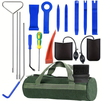 Car Door Unlock Tool Kit – Emergency Long Reach Grabber, Air Wedge, Trim Removal Tool & Carry Bag, Universal Fit for Cars Trucks SUVs, Lockout Kit for Roadside Emergency