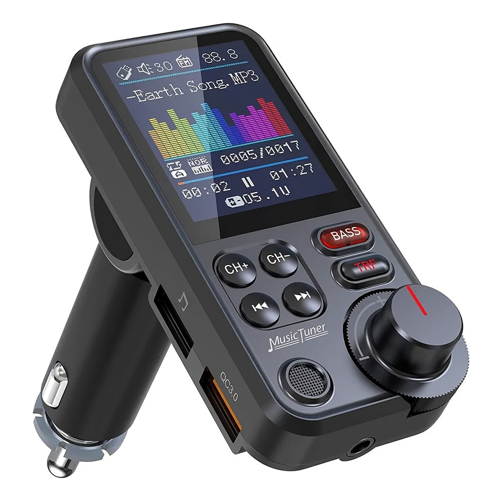 Bluetooth FM Transmitter for Car - BT 5.3 Wireless Car Adapter with 1.8" Color Screen, QC3.0 Fast Charging, Hands-Free Calling, Strong Mic, Bass & Treble Music Player, Touchscreen Control