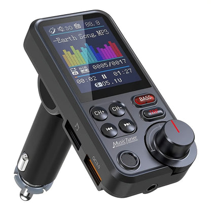 Bluetooth FM Transmitter for Car - BT 5.3 Wireless Car Adapter with 1.8" Color Screen, QC3.0 Fast Charging, Hands-Free Calling, Strong Mic, Bass & Treble Music Player, Touchscreen Control