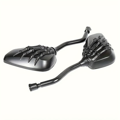Skull Hand Motorcycle Rearview Mirrors Universal Fit Flat Rectangular Claw Grip Design for Chopper Cruiser Bobber Cafe Racer Bike Side Mirrors Plating Black