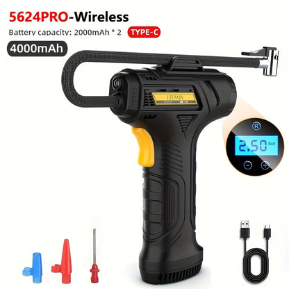 Portable Tire Inflator Air Compressor 150 PSI Cordless with Auto-Shutoff Digital Pressure Gauge LED Light Wireless USB Charging for Car Motorcycle Bike Ball