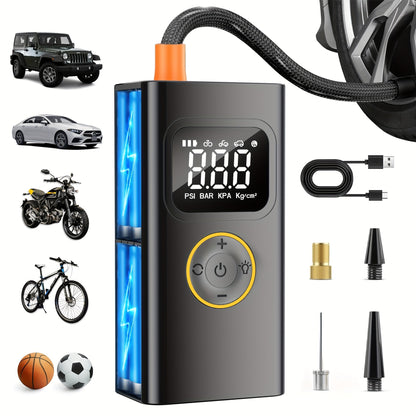 Portable Tire Inflator Air Compressor 150PSI – Cordless Smart Air Pump with Digital Pressure Gauge, LCD Display, 3X Fast Inflation, 6000mAh Battery, for Cars, Motorcycles, Bicycles & Balls