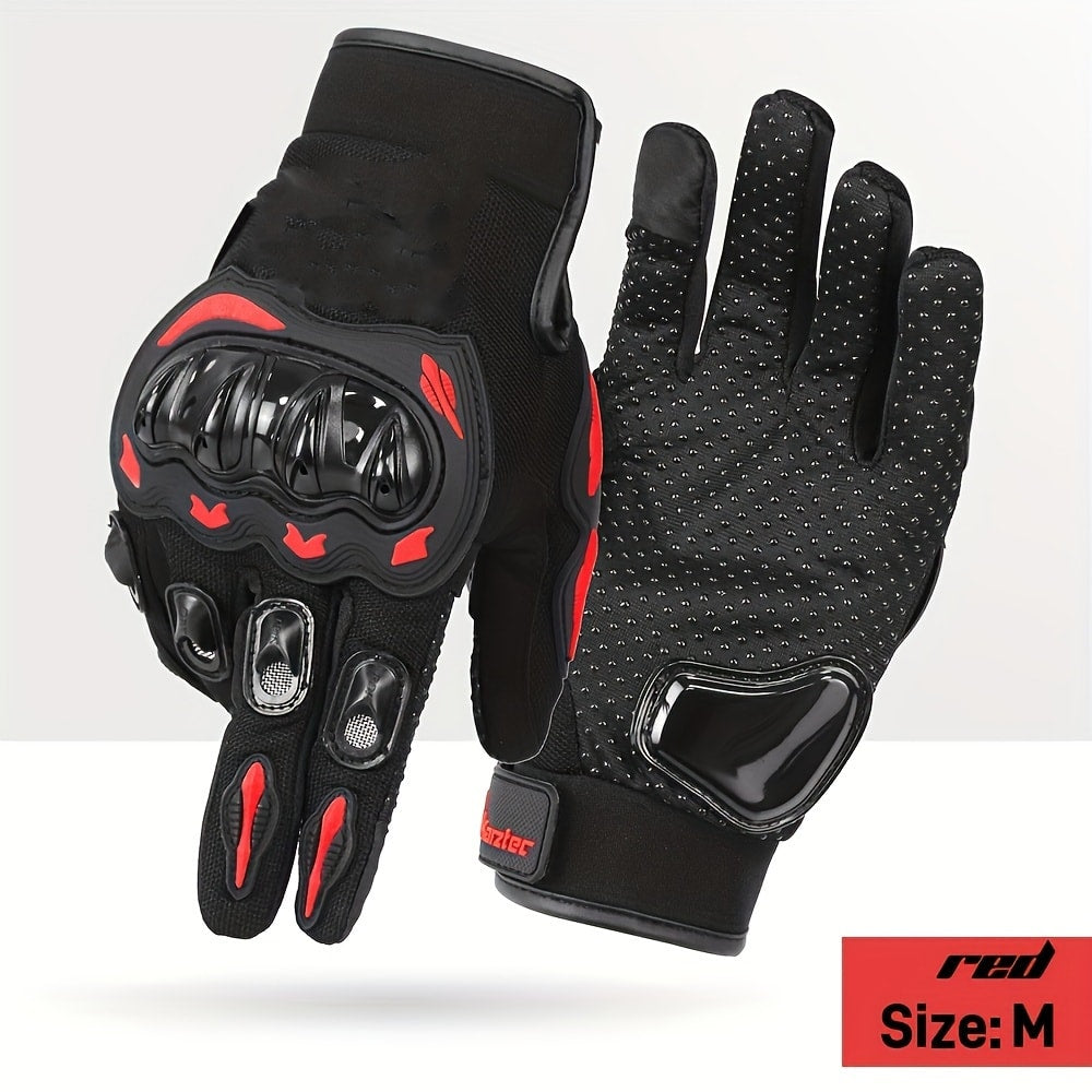 Motorcycle Gloves with Hard Knuckle Protection, Touchscreen-Compatible Full Finger Anti-Slip Riding Gloves, Comfort Fit for Outdoor Sports Cycling & Motorbike, Red, Size M