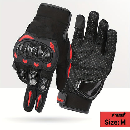Motorcycle Gloves with Hard Knuckle Protection, Touchscreen-Compatible Full Finger Anti-Slip Riding Gloves, Comfort Fit for Outdoor Sports Cycling & Motorbike, Red, Size M