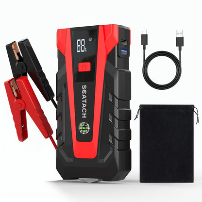 Heavy Duty Jump Starter 14.0L Gas & 12.0L Diesel – Digital Tire Pressure Gauge, Air Pump, Window Breaker & SOS LED Display for Cars Trucks SUVs RVs Motorcycles