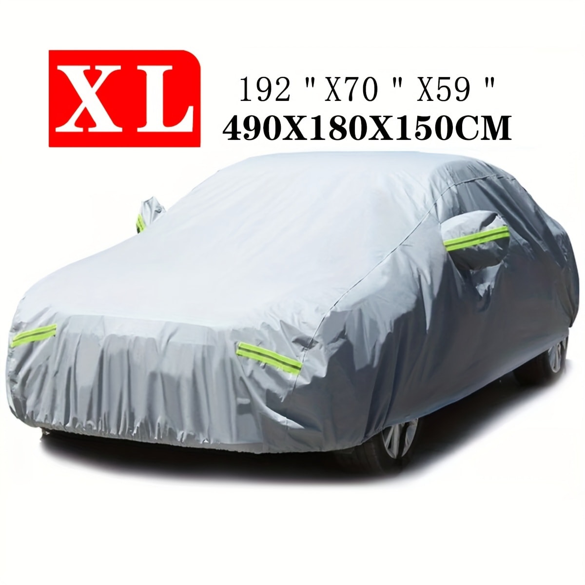 Full Car Cover 3-Layer 190T Waterproof All-Weather UV Snow Dust Protection with Reflective Strips – Silver, XL & XXL, Indoor Outdoor Universal Fit Sedan SUV