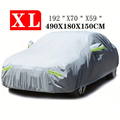 Full Car Cover 3-Layer 190T Waterproof All-Weather UV Snow Dust Protection with Reflective Strips – Silver, XL & XXL, Indoor Outdoor Universal Fit Sedan SUV