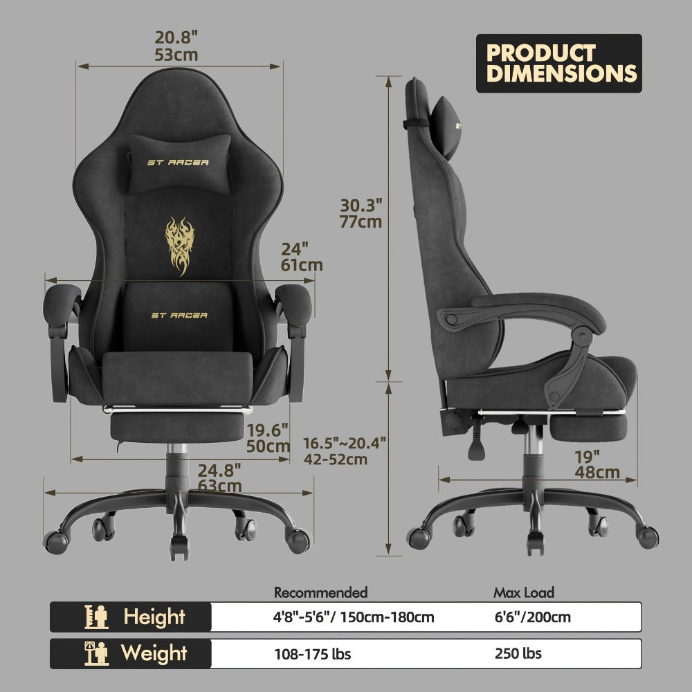 Velvet Gaming Chair, Ergonomic Video Game Chair for Comfortable Everyday Seating detail image - detail view 3
