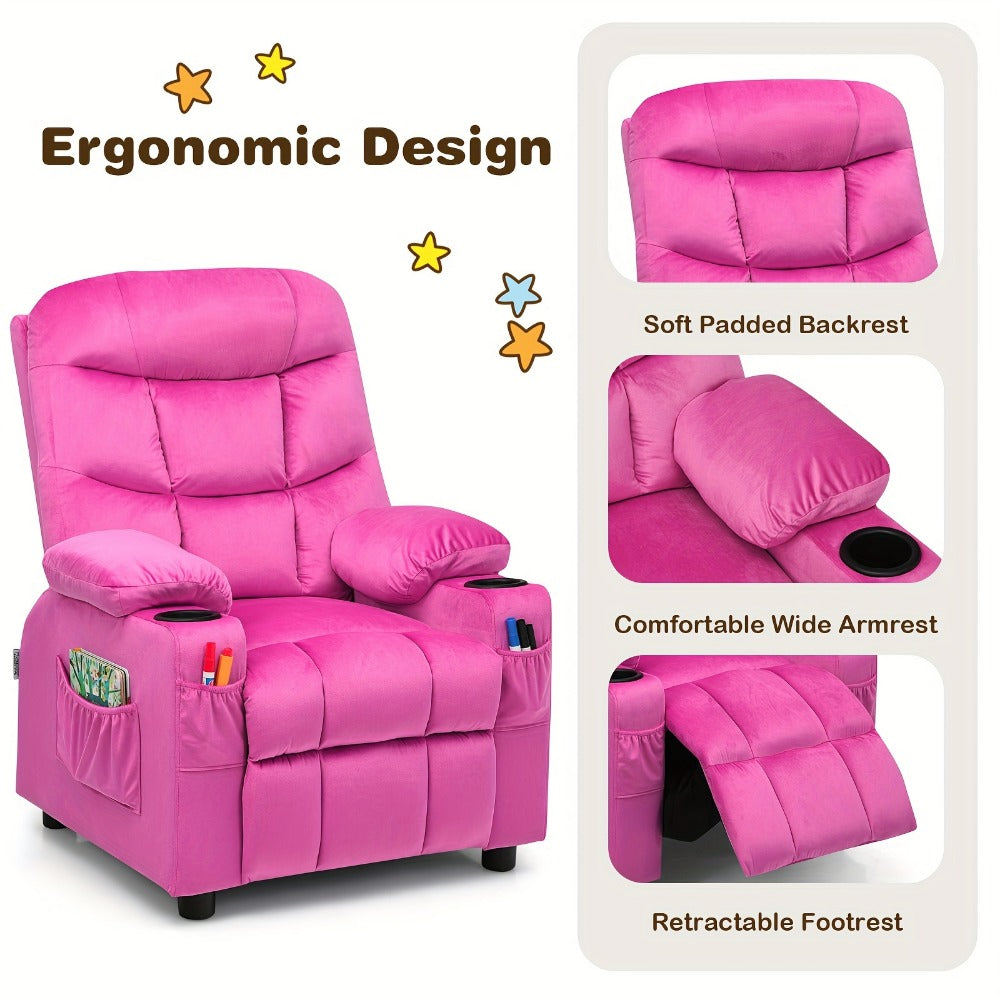 Velvet Kids Recliner Chair with Solid Wood Construction for Kids' Room detail image - detail view 12