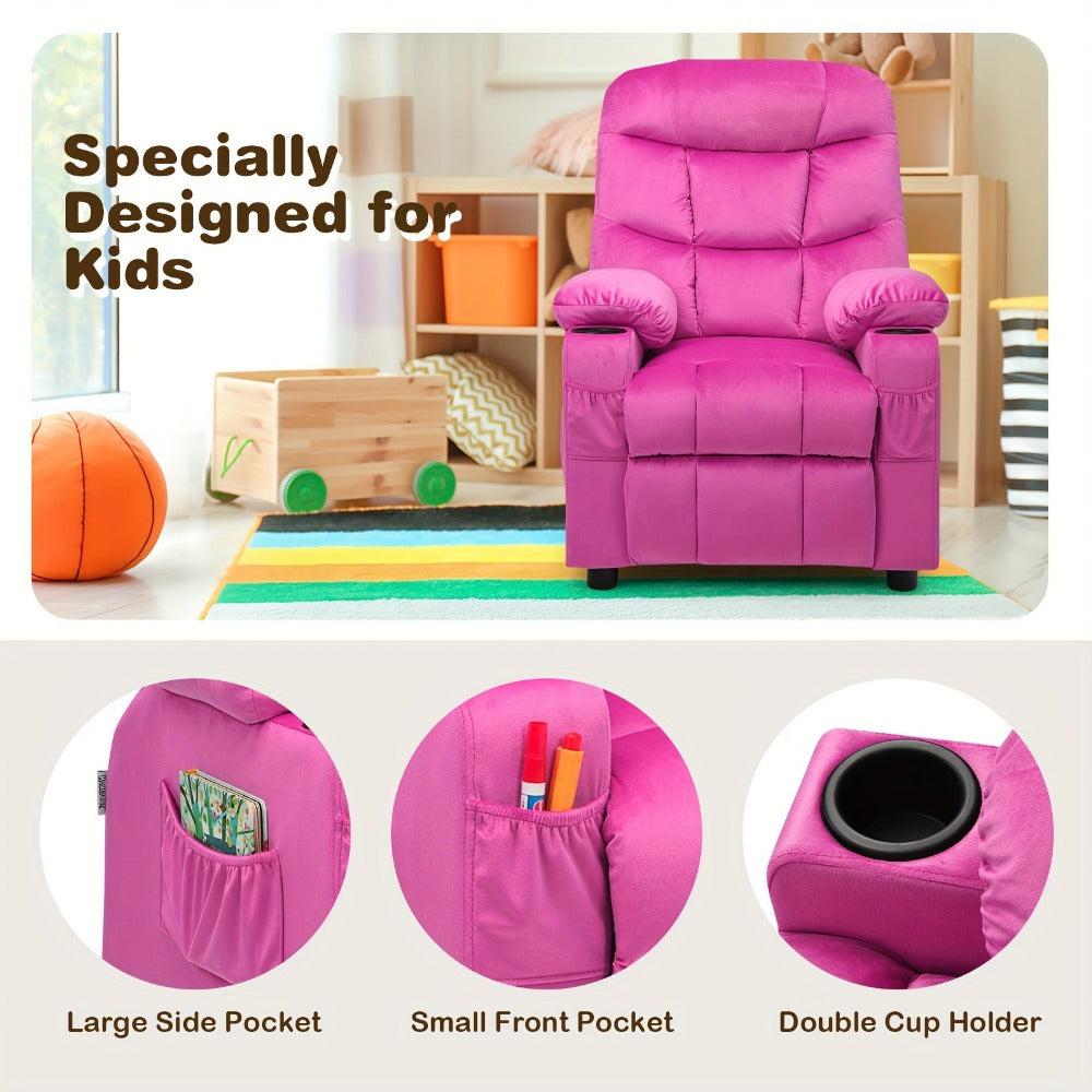 Velvet Kids Recliner Chair with Solid Wood Construction for Kids' Room detail image - detail view 13