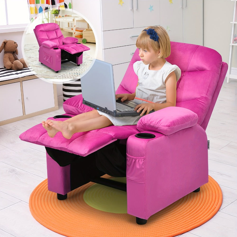 Velvet Kids Recliner Chair with Solid Wood Construction for Kids' Room detail image