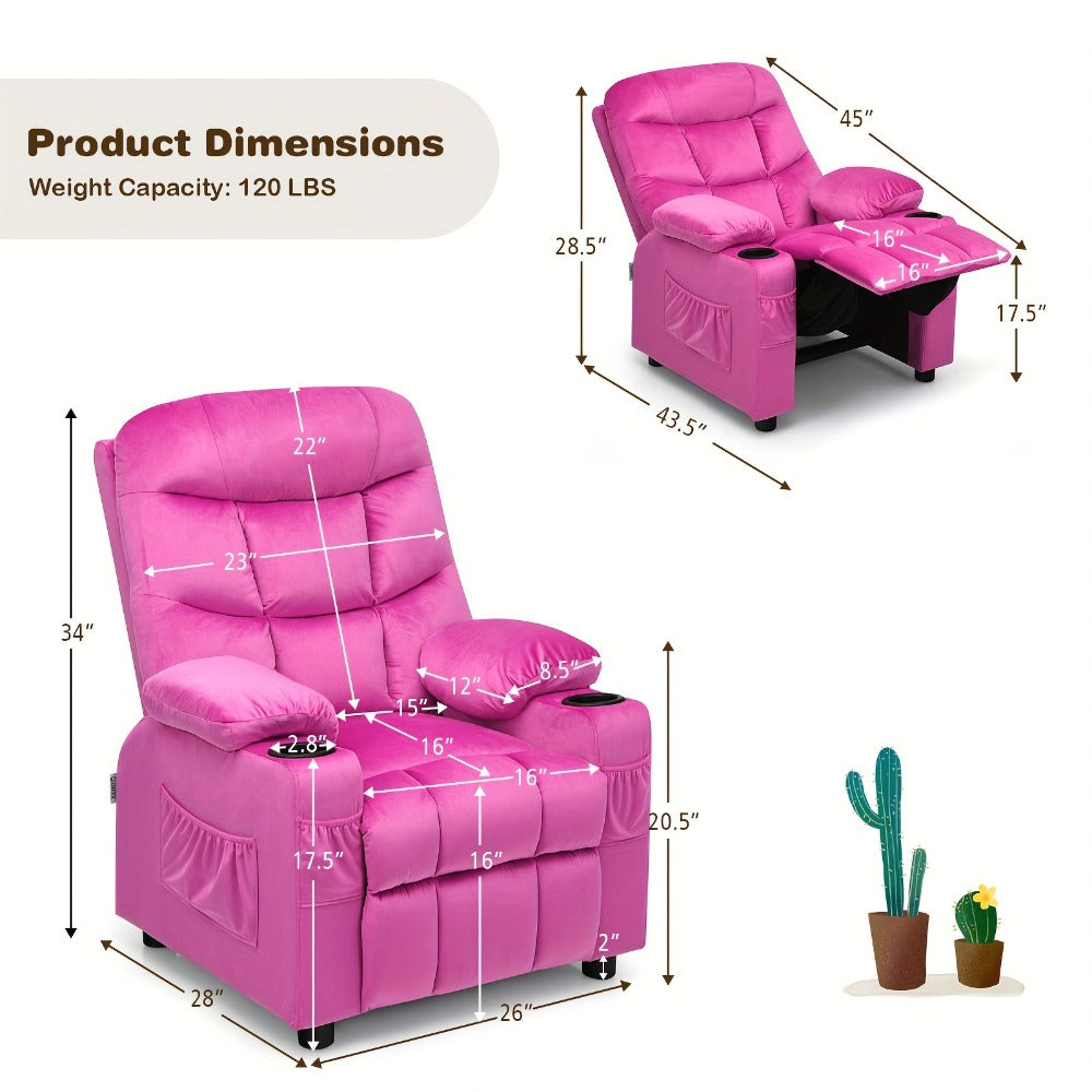 Velvet Kids Recliner Chair with Solid Wood Construction for Kids' Room detail image - detail view 3