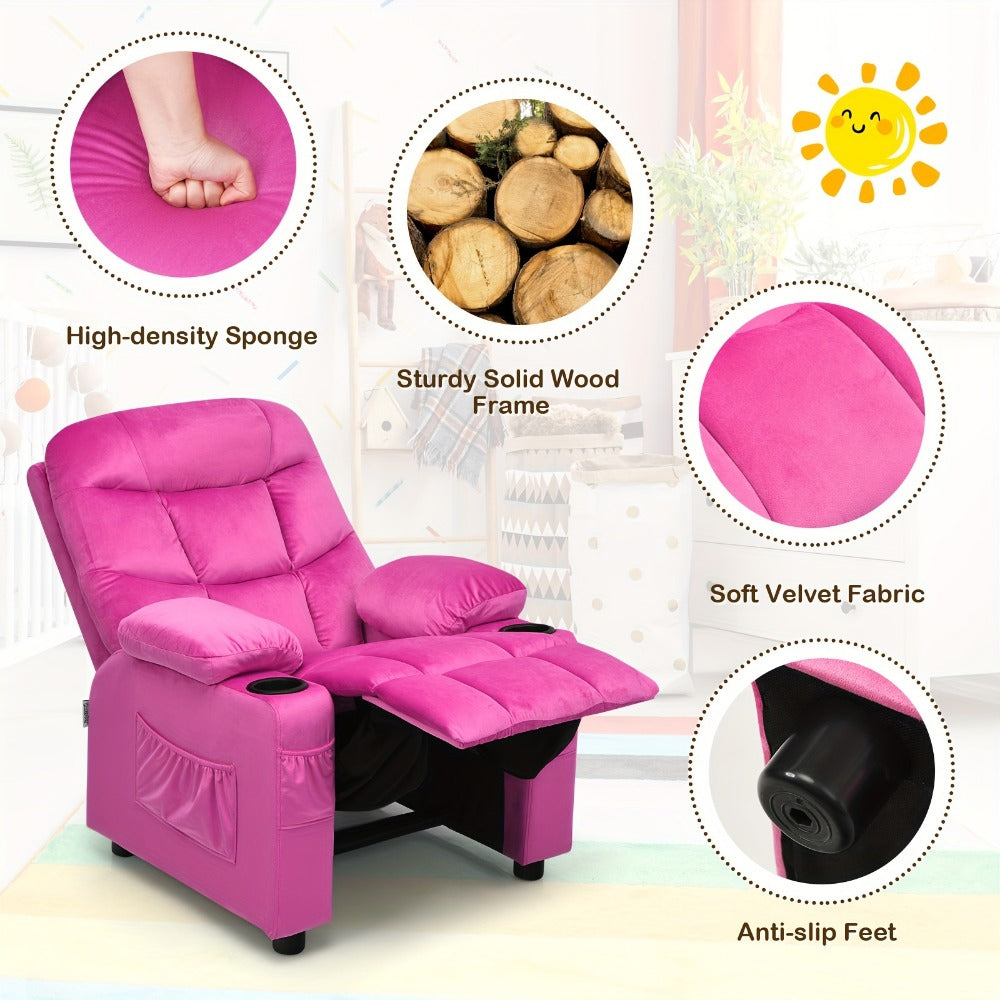 Velvet Kids Recliner Chair with Solid Wood Construction for Kids' Room detail image - detail view 5