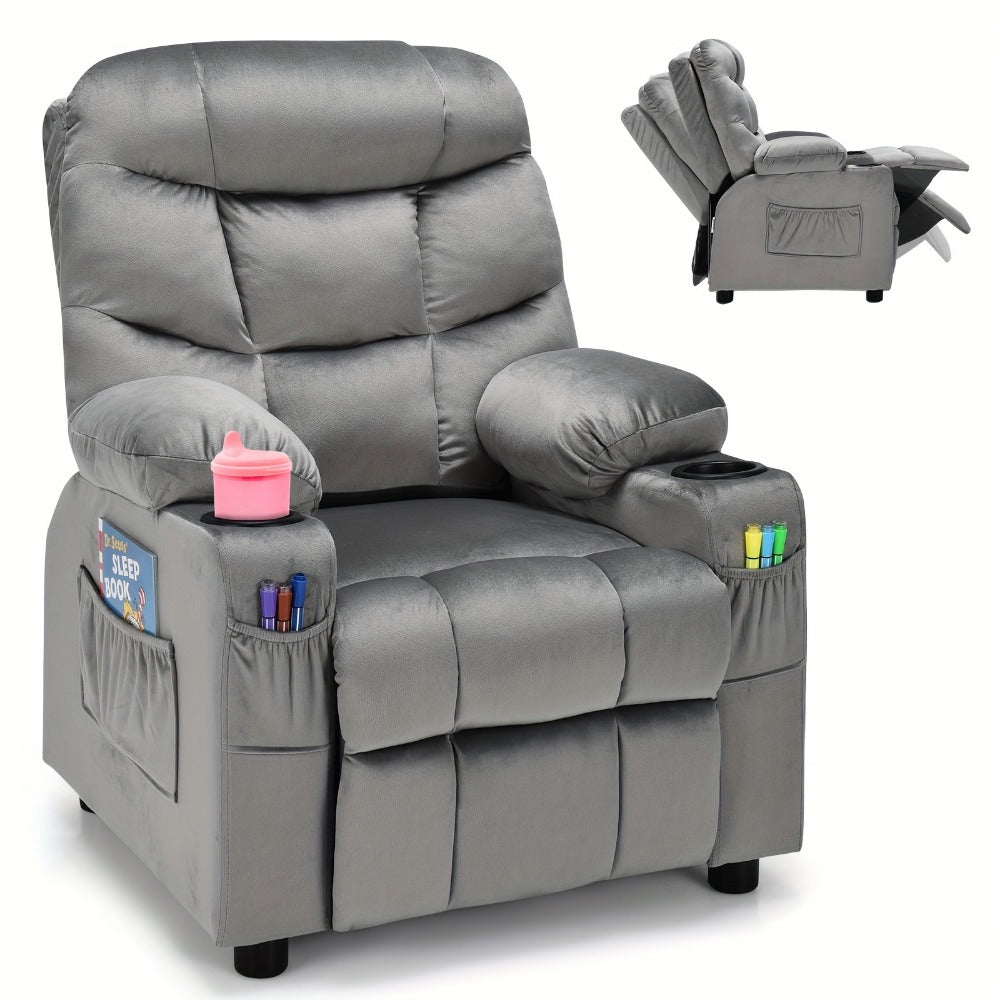 Velvet Kids Recliner Chair with Solid Wood Construction for Kids' Room detail image - detail view 6