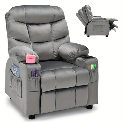 Velvet Kids Recliner Chair with Solid Wood Construction for Kids' Room detail image - detail view 6